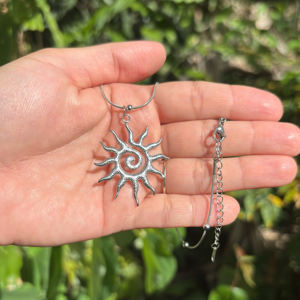 18K White Gold Plated Stainless Steel Sun Necklace - Picture 2 of 5